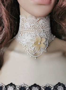 2024原创新款韩版加宽脖带颈纹疤痕遮盖项链女饰品米黄色