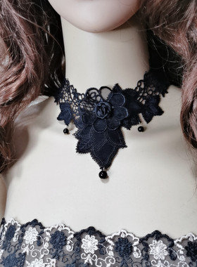 珍珠花朵复古项链哥特风颈链
