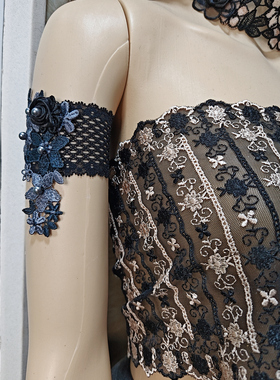 2025原创蕾丝臂环透大臂带疤痕遮盖花朵手臂饰黑色造型臂环单只