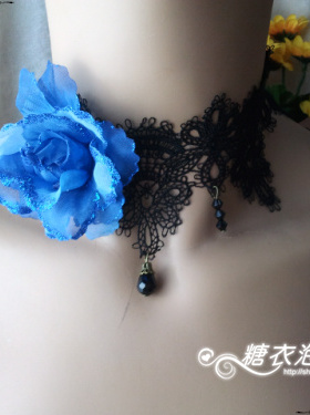 蓝色欧美洛丽塔蕾丝短款锁骨链