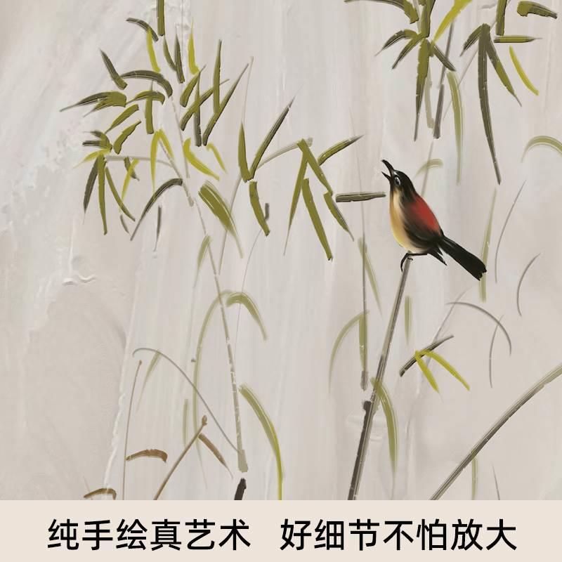 大芬村玄关画手绘油画竹报平安新中式入户正对门挂画双联客厅壁画 - 图1