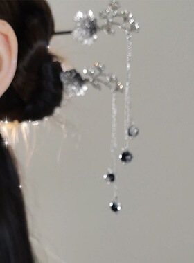 中国风水墨花朵发饰女流苏个性发簪现代简约盘发簪子女高级感发钗