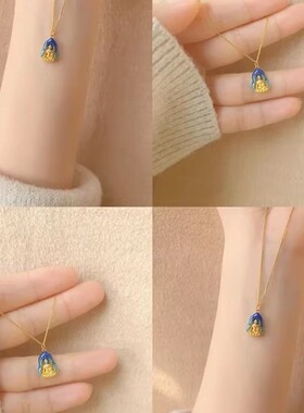 古法烧蓝绿度母小佛公项链女新中式珐琅彩平安纳福寓意佛公锁骨链