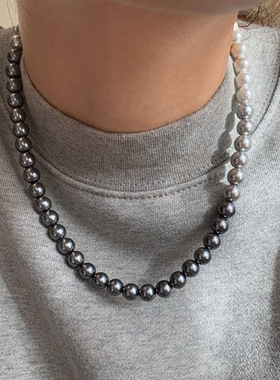 大溪地黑澳白色渐变施家珍珠项链女不掉色轻奢百搭高级感秋冬链女