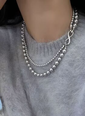 可拆分8字扣双层叠戴颈链气质高端珍珠毛衣链轻奢小众锁骨链配饰