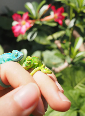 GOODAFTERNINE泰国设计师手工制作ins变色龙开口可调节戒指包邮