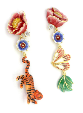 GOODAFTERNINE泰国设计师手工老虎牡丹蝴蝶吊坠珐琅戒指耳钉项链
