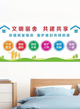 学校寝室装饰布置公司工厂员工学生宿舍文化墙文明标语墙贴纸自粘