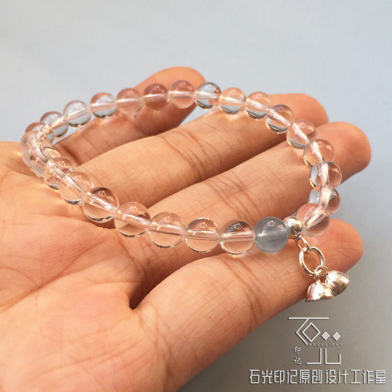 清凉一夏。天然白水晶海蓝宝手链女纯银莲蓬吊坠手串五行喜水 - 图0