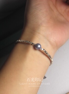 925纯银碎银灰淡水灰珍珠串珠手链时尚精致女生礼物