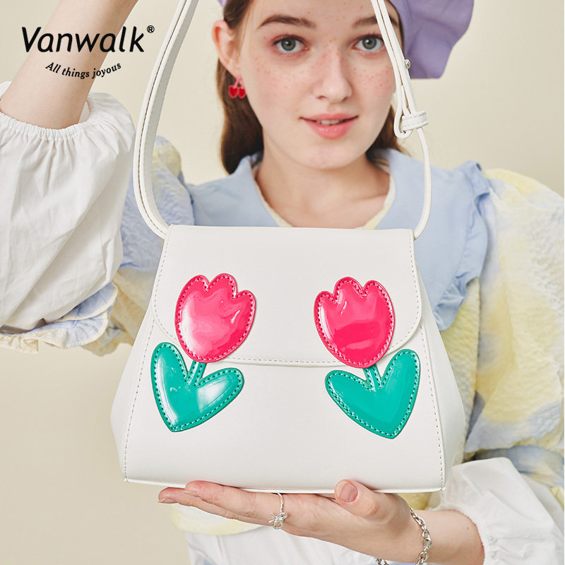 vanwalk郁金香复古纯色少女单肩包 出走女士包袋