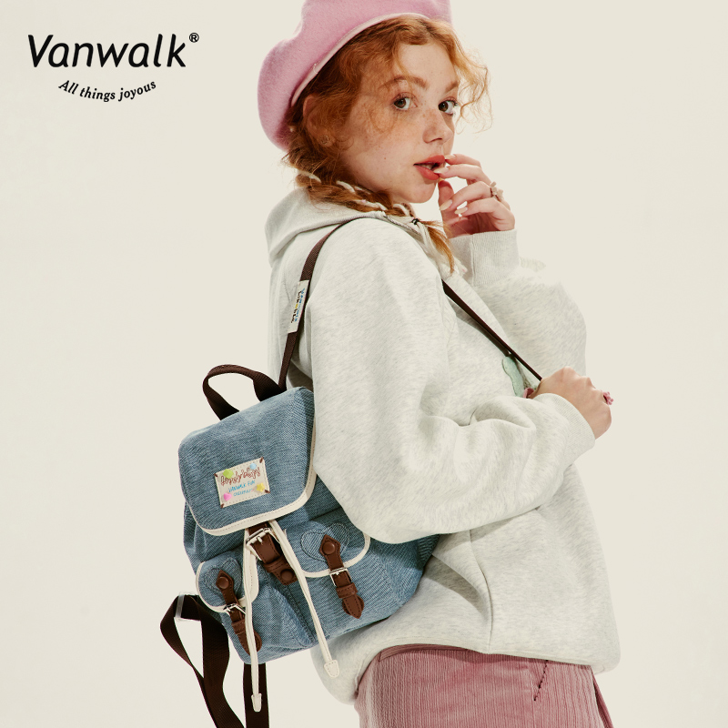 VANWALK毛怪系列 日系复古双肩包高级感小众女包慵懒小书包背包
