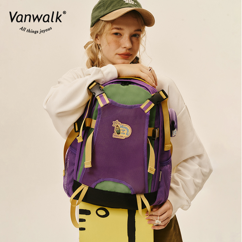 VANWALK odd school 美式复古高街少女初高中学生书包轻便双肩包 - 图1