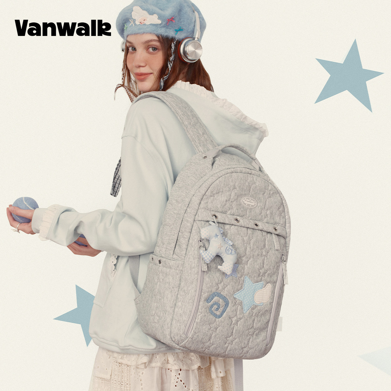 VANWALK lucky pony大容量星星双肩包女旅行学生电脑小众ins书包,淘宝优惠券,粉丝福利购,淘宝优惠卷