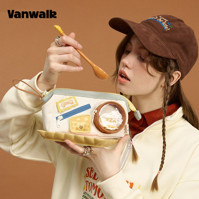 VANWALK pizza series original design cute food pain bag pencil bag student school start stationery storage bag women