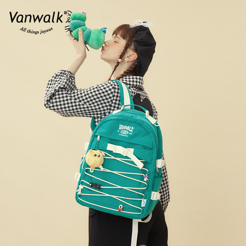 vanwalk系列自制日系女ins毛毛虫 出走双肩背包