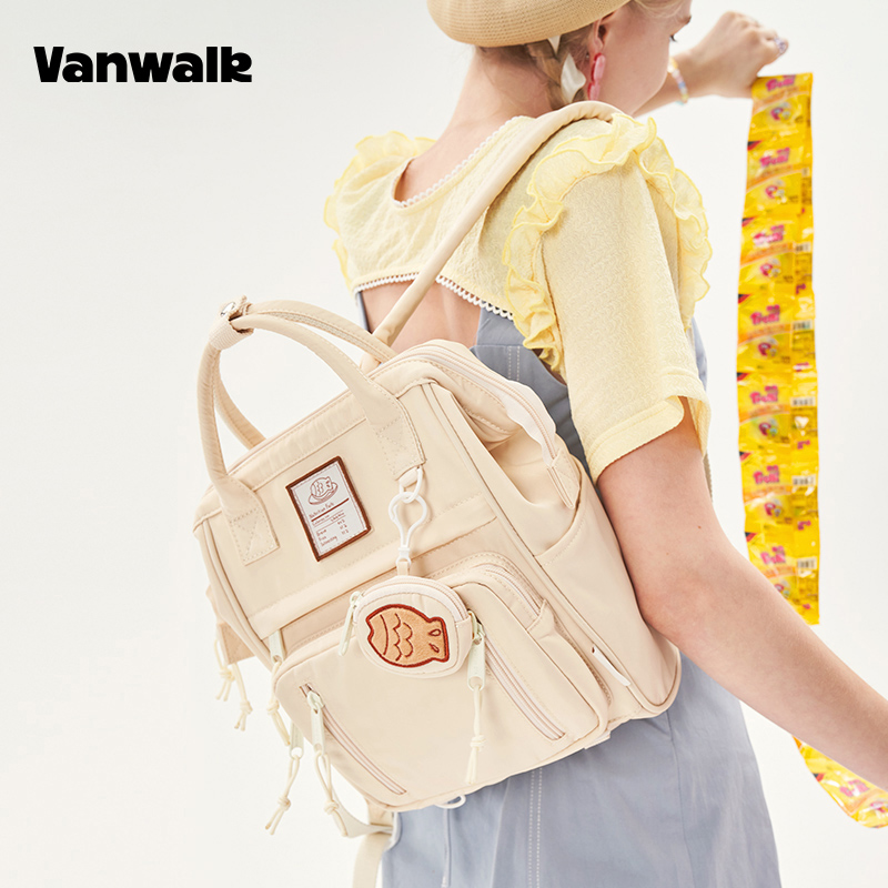 VANWALK芝士奶糖自制鱼饼挂件书包女小巧手提学生双肩包旅行背包-图1