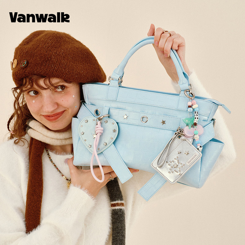 VANWALK松果部落 小众大容量单肩手提斜挎pu机车托特包简约女包包,淘宝优惠券,粉丝福利购,淘宝优惠卷