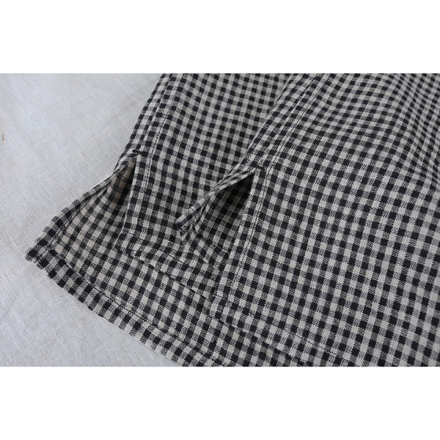 Small Town Moon/Shimu Mi original summer style 100% yarn-dyed linen plaid artistic versatile top T-shirt for women