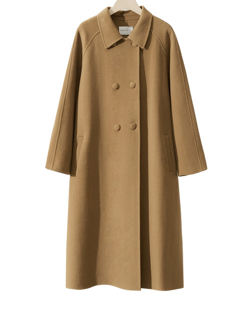 All-wool double-sided cashmere mid-length retro coat