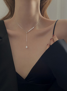 珍珠925纯银十字链女气质优雅