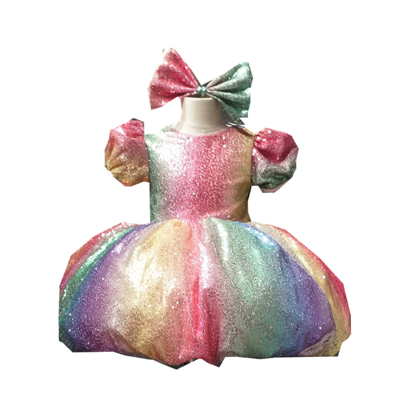 儿童短款彩虹亮片蓬蓬裙女童团体演出合唱可爱主持表演演出服 - 图3