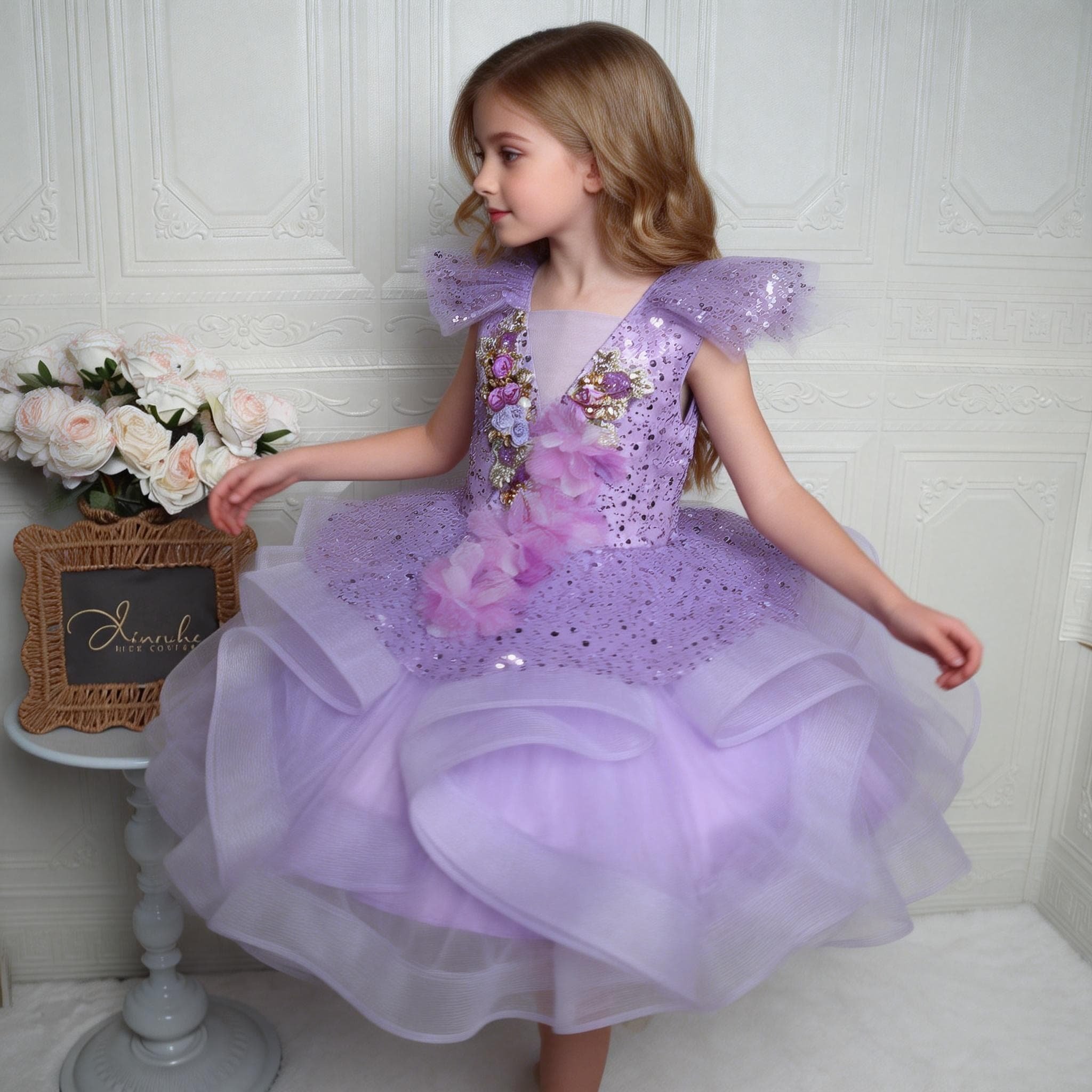 欣入荷儿童演出服女童紫色亮片网纱蓬蓬裙花童礼服演唱艺考表演服,淘宝优惠券,粉丝福利购,淘宝优惠卷