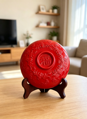 保真朱砂红砂水飞砂紫金砂辰砂百福盘圆碟子居家客厅迎面摆办公桌
