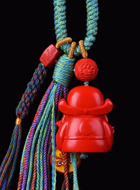 朱砂财神包挂钥匙扣镶嵌真绿松石