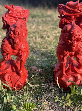 保真朱砂红砂麒麟摆件室内风水