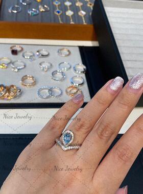 平替珠宝纯银轻奢蓝宝石水滴戒指