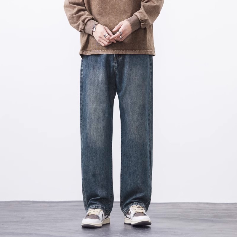 Yishion以纯厚款潮秋冬款加绒加厚阔腿牛仔裤男新款直筒宽松休闲 - 图0