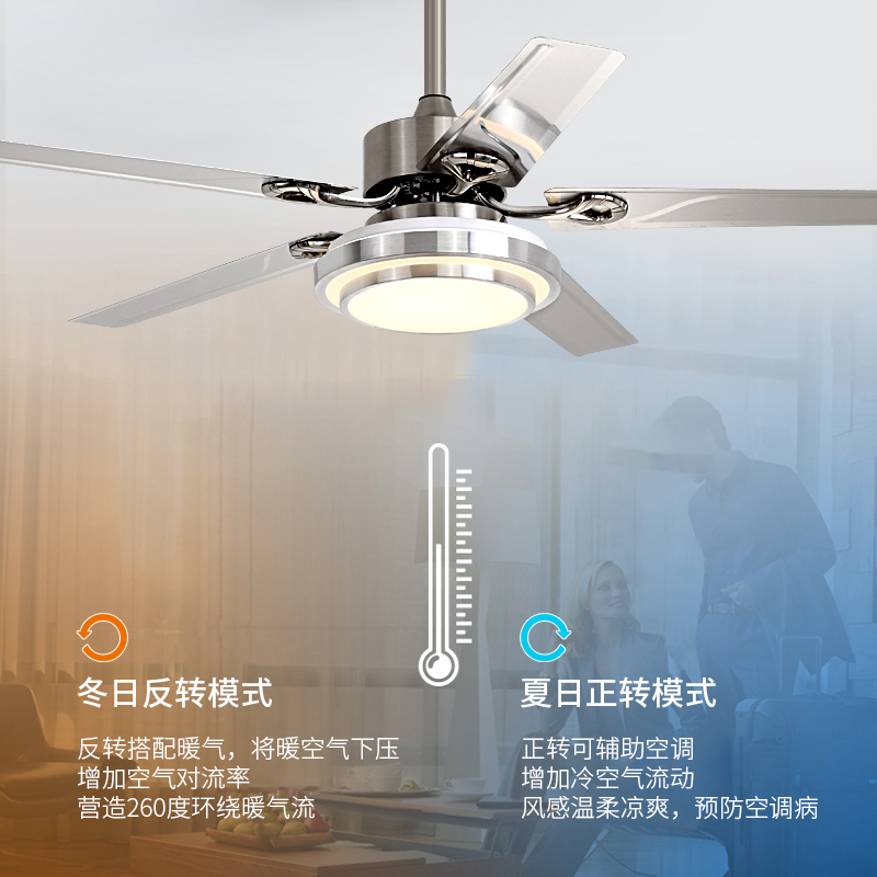 不锈钢风扇灯客厅吊扇灯大风力家用餐厅简约现代变频带电风扇吊灯_虎窝淘