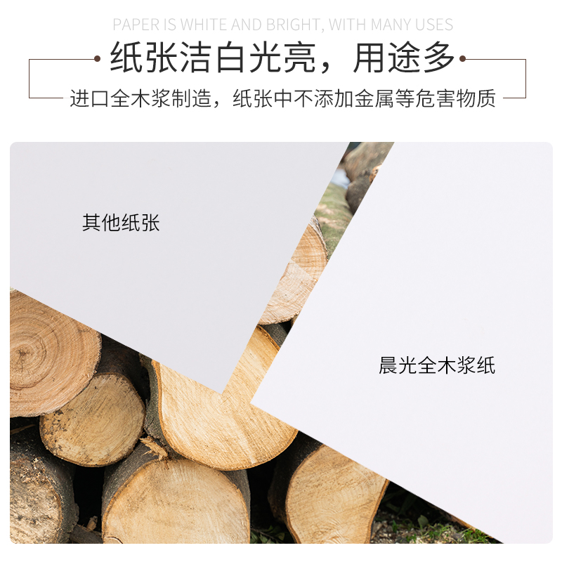 晨光A4纸打印复印纸80g木浆500张一包草稿纸学生用a470克整箱双面 - 图1