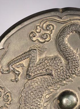 日本铜器龙纹照心镜桌面摆件