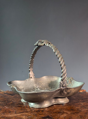 日本回流锡制雕花方形果盘