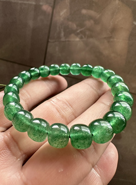 天然绿草莓晶手链翠墨绿透体水晶手串冰种女款星光满籽盘珠手链