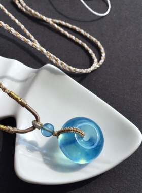 天然海蓝宝平安扣吊坠 晶体通透圣玛利亚蓝色 总重11.88克