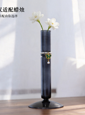 复古玻璃圆柱烛台可做花瓶