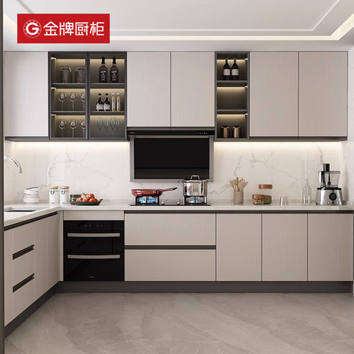 金牌厨柜整体橱柜定制厨房石英石台面订制灶台柜开放式装修家用 - 图0