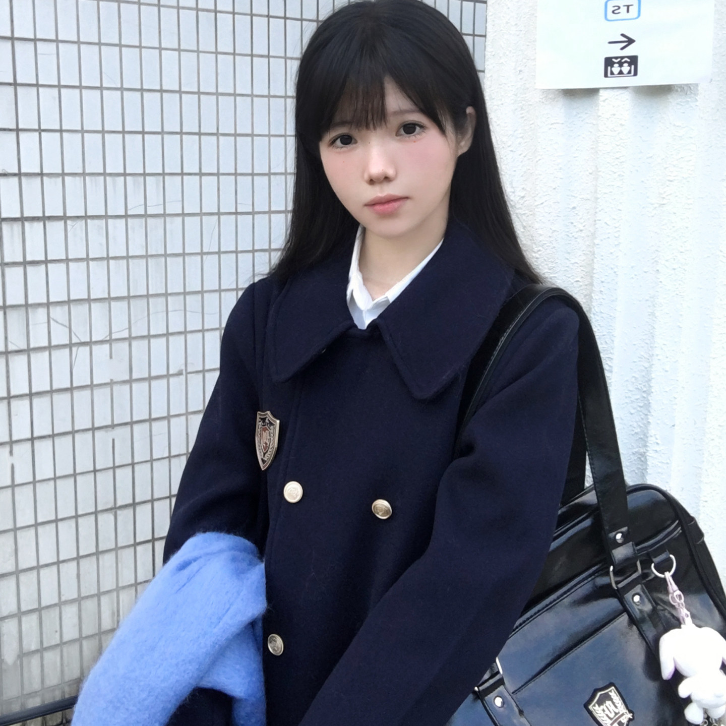 东京岁时记jk秋冬日系学院风双排扣大衣女小个子藏青色中长款外套,淘宝优惠券,粉丝福利购,淘宝优惠卷