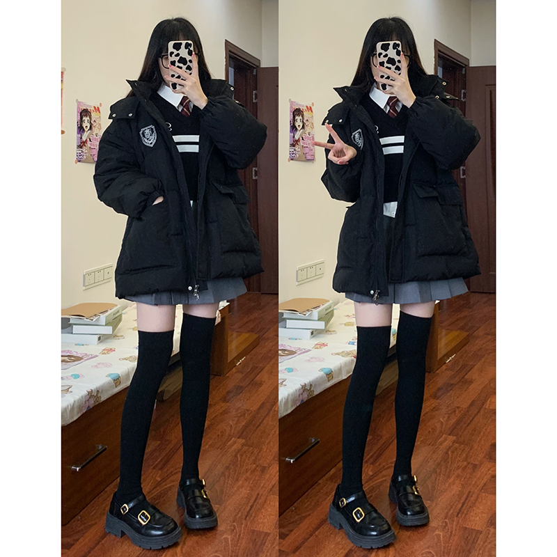 东京岁时记jk原创保暖白鸭绒黑色学院风长款藤野高羽绒服外套女款