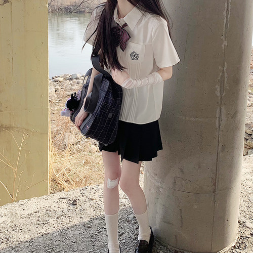 东京岁时记jk女夏季新款学院风樱川短袖衬衫小个子刺绣宽松上衣女 - 图0
