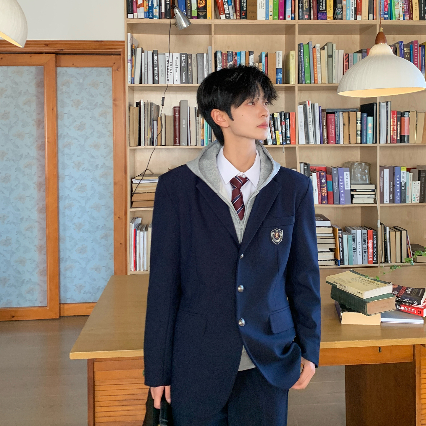 秋季绀色西服高级感西装套装男休闲卫衣学院风制服东京岁时记DK - 图1