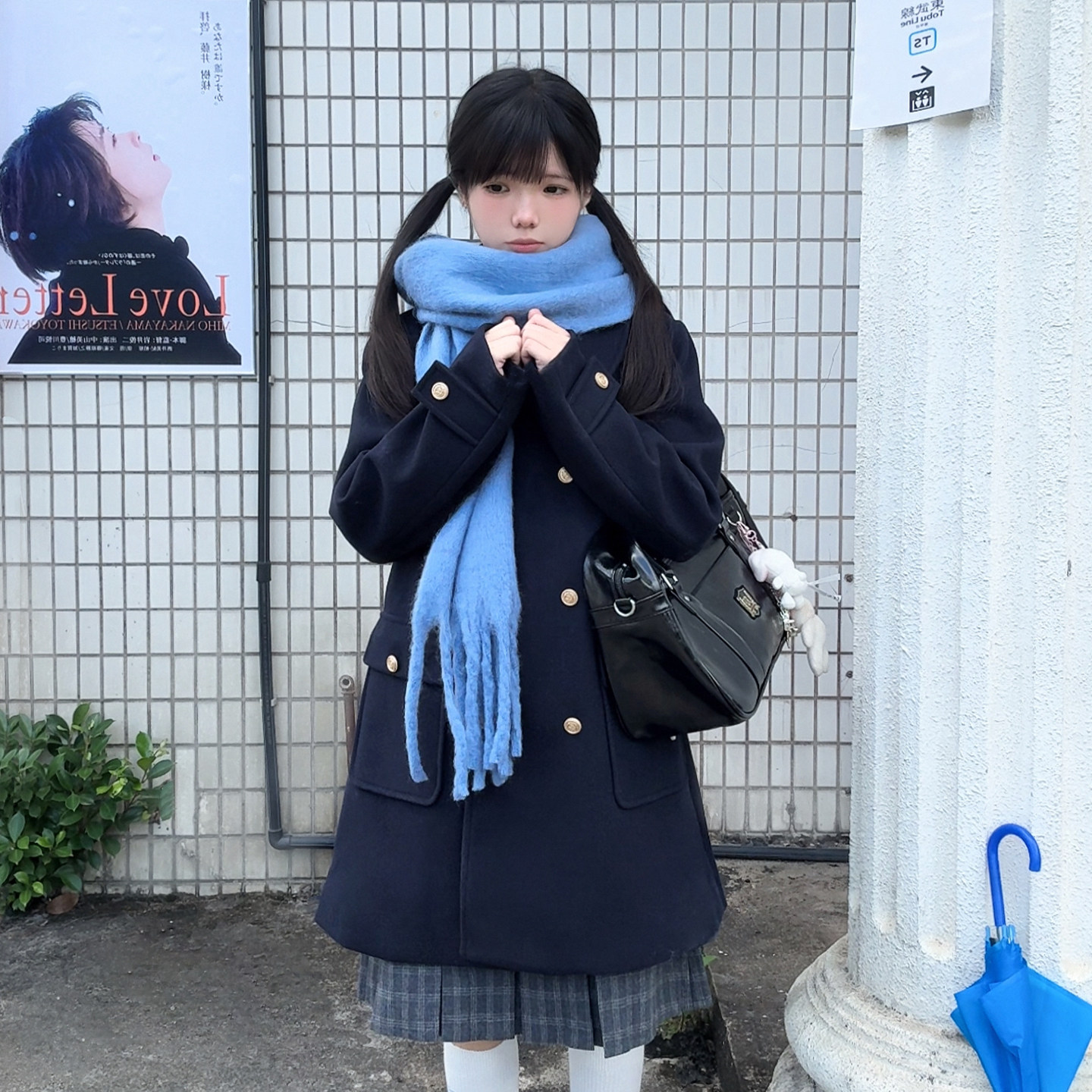 东京岁时记jk秋冬日系学院风双排扣大衣女小个子藏青色中长款外套,淘宝优惠券,粉丝福利购,淘宝优惠卷