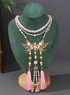 厂家批发国风古风平安原创汉服配饰中式璎珞明制马面蝴蝶项链配饰