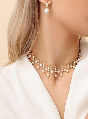 手工珍珠项链女百搭高级感小众天然淡水珍珠流苏锁骨链春夏脖颈链