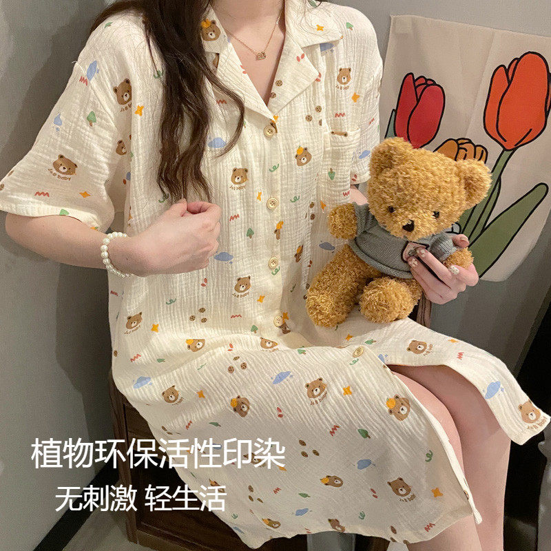 夏季款短袖纯棉婴儿棉日系甜美睡裙 樱丝芳睡裙