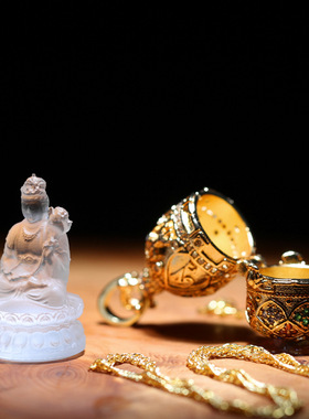 镶锆石琉璃生肖八大守护神佛像花开见佛嘎乌盒吊坠香囊装藏真金链