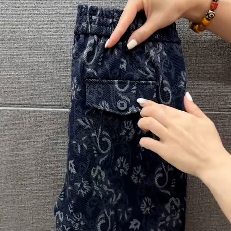 2025秋冬季新款宽松休闲时尚哈伦裤青花瓷印花通勤九分萝卜裤子,淘宝优惠券,粉丝福利购,淘宝优惠卷